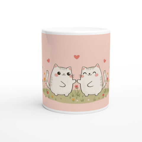 Kattkärlek mugg med två söta katter, romantiskt kattmotiv på keramikmugg
