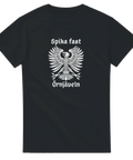 T-shirt med örn i gotisk stil och texten “Spika fast örnjäveln” – humoristiskt och kraftfullt motiv.