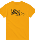 T-shirt med retrotryck av en flaska och texten Spola Kröken – svensk kult och humoristiskt motiv.