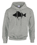 Grafisk design av svart droppande abborre på hoodie för sportfiske