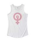 Vitt sportlinne för dam med feministisk symbol i rosa