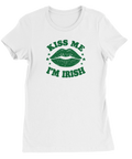 St Patricks Day T-shirt för dam med grönt tryck, pussmun och texten Kiss me, I'm Irish