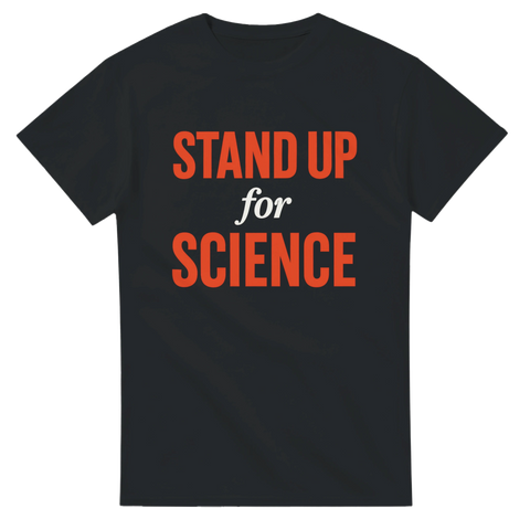 T-shirt med text Stand up for science i rött och vitt