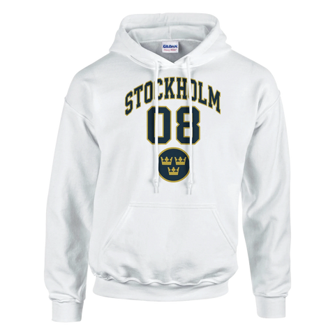 Hoodie med texten Stockholm 08 samt emblem med tre kronor