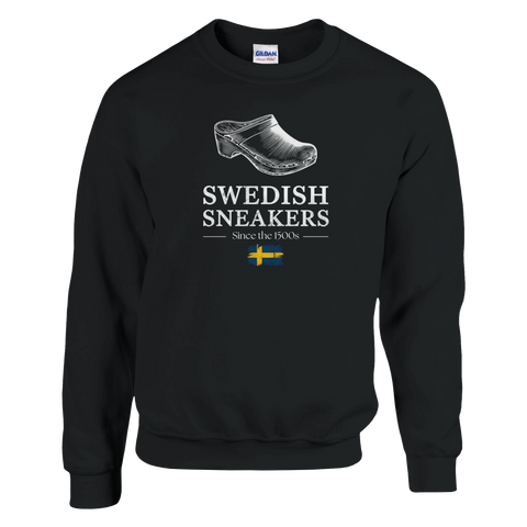Sweatshirt med träsko och texten Swedish Sneakers med svensk flagga