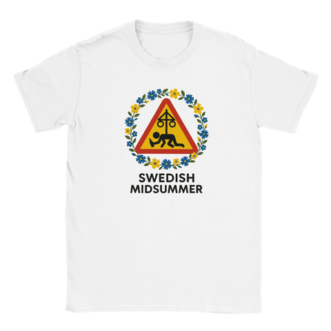 Swedish Midsummer t-shirt med varningsskylt och blomkrans för Midsommar