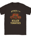 T-shirt med skräckfilmsinspirerat motiv och mordiska tomater i retrostil