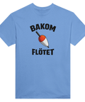 Rolig t-shirt för sportfiske med ett klassiskt rödvitt flöte och texten Bakom Flötet