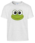 Grafisk illustration av en glad grön groda – t-shirt barn