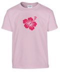 Mörkrosa hibiskus på ljusrosa barn t-shirt