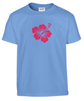 Ljusblå t-shirt för barn med rosa hawaii blomma