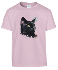 T-shirt med drömskt motiv av katt i rymden under fullmåne
