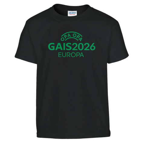 Svart Barn t-shirt med grön text Opa Opa GAIS 2026 Europa
