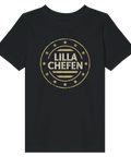 T-shirt för barn med ett cirkulärt retrotryck föreställande texten Lilla Chefen