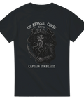 T-shirt med tecknad bläckfiskkapten med hatt, skinnrock och krokhand under texten "The Abyssal Curse – Shirty – Captain Inkbeard".