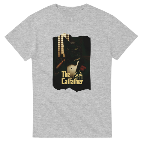 Parodit-shirt med svart katt som maffiaboss i Gudfadern-stil