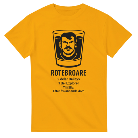 T-shirt med den kända drinken Rotebroare med ett glas med Christer Pettersson samt receptet