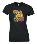 Pop art-illustration av Hanna Friberg med texten Ick tryckt på svart dam-t-shirt