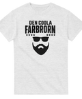 Grå t-shirt med texten Den coola farbrorn och skäggig figur med solglasögon