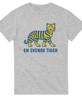 Gråmelerad t-shirt med blågul tiger och texten En Svensk Tiger