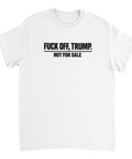 Minimalistiskt texttryck med politiskt budskap på en vit t-shirt