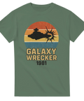 T-shirt med retrodesign av rymdskepp och exploderande stjärna, texten Galaxy Wrecker 1981.v