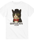 Gentlecat i hatt på ljusblå t-shirt – för sofistikerade kattälskare