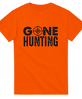 T-shirt med jaktmotiv – Gone Hunting-tryck i svart på orange bakgrund

