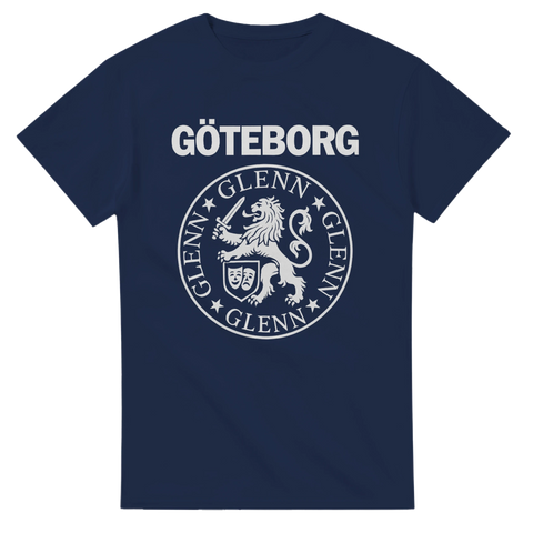 Marinblå t-shirt med Göteborgs-text och fyra Glenn runt lejonemblem