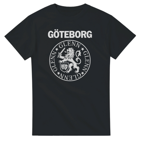 Svart t-shirt med Göteborgs-text och fyra Glenn runt lejonemblem