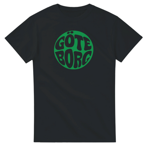 t-shirt med grön rund textdesign som formar ordet Göteborg