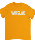 gul t-shirt med vit text "varslad" för varslade arbetare