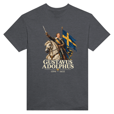 Grå t-shirt med Gustavus Adolphus Sveriges kund under 30-åriga kriget