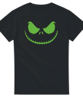 svart T-shirt med grönt skrämmande leende i halloweenstil
