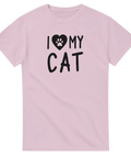 Rosa t-shirt med texten I love my cat och hjärta med tass