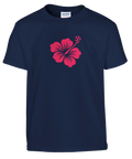 Rosa hibiskus på marinblå t-shirt för barn