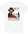 T-shirt med parodi på 1922 års nej-kampanj: man med snaps, kräftor och texten "Kräftor kräva dessa drycker!"