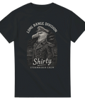 T-shirt med albatross i kaptensjacka med epåletter, under texten "Long Range Division – Shirty – Stormrider Crew".