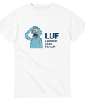 T-shirt med en blå mupp och texten LUF liberaler utan förnuft