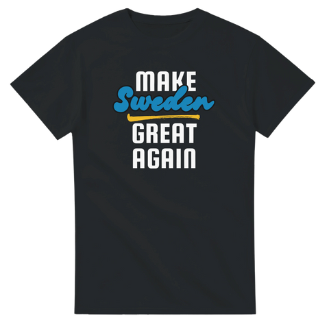 svart t-shirt med texten Make Sweden Great Again i blågult