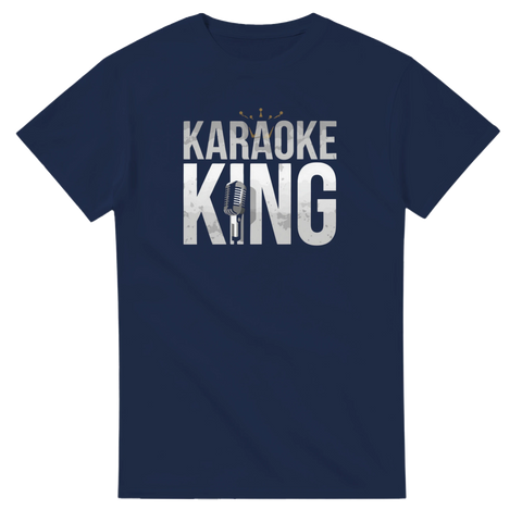 Marinblå t-shirt med Karaoke King text och krona i guld