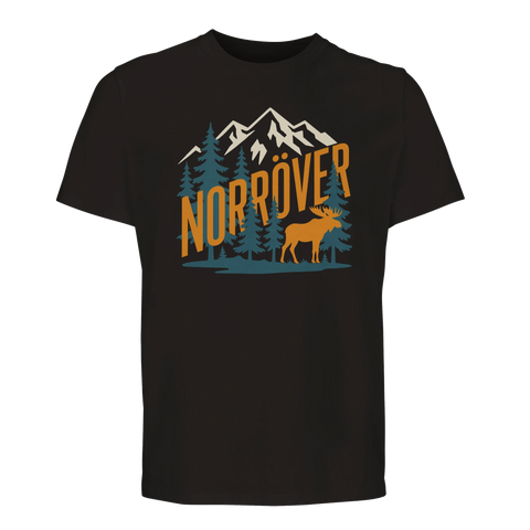 T-shirt med text Norröver och skogar, berg och älg för fantaster av Norrland