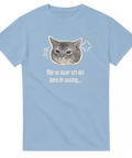 Ljusblå t-shirt med sur katt och texten “När du inser att det bara är onsdag...”