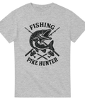 Sportfiske-tshirt med gädda, fiskespön och texten "Fishing Pike Hunter"