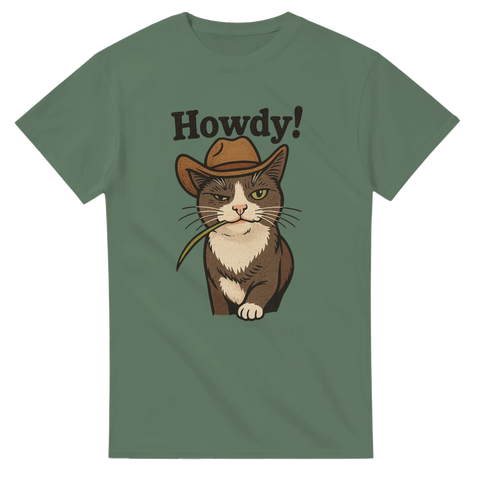 T-shirt med katt i cowboyhatt och texten Howdy!