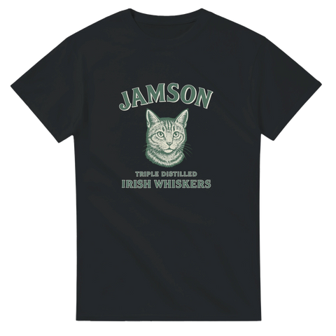 Svart t-shirt med katt och texten “Jamson – Irish Whiskers”