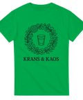 Midsommart-shirt med blomkrans och shotglas, texten "Krans & Kaos"
