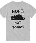 Grå t-shirt med svart silhuett av sovande katt och texten “Nope. Not today.”