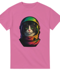 T-shirt med rymdkatt – futuristisk och färgglad design