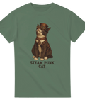 Steampunk-katt med goggles och detaljerad utrustning på t-shirt